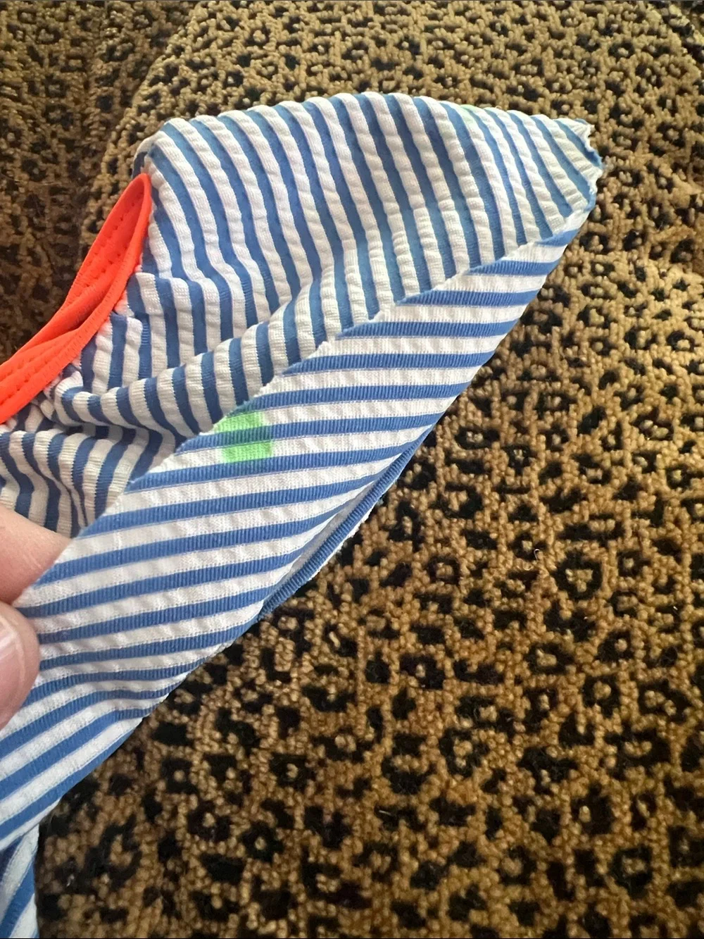 Mini Boden Girls One-Piece Swim - Navy & White Stripes with Orange Trim